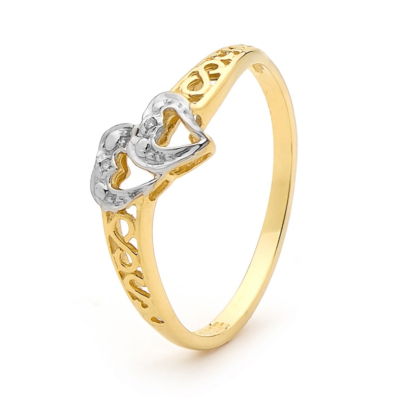 Double Heart Ring with Diamonds