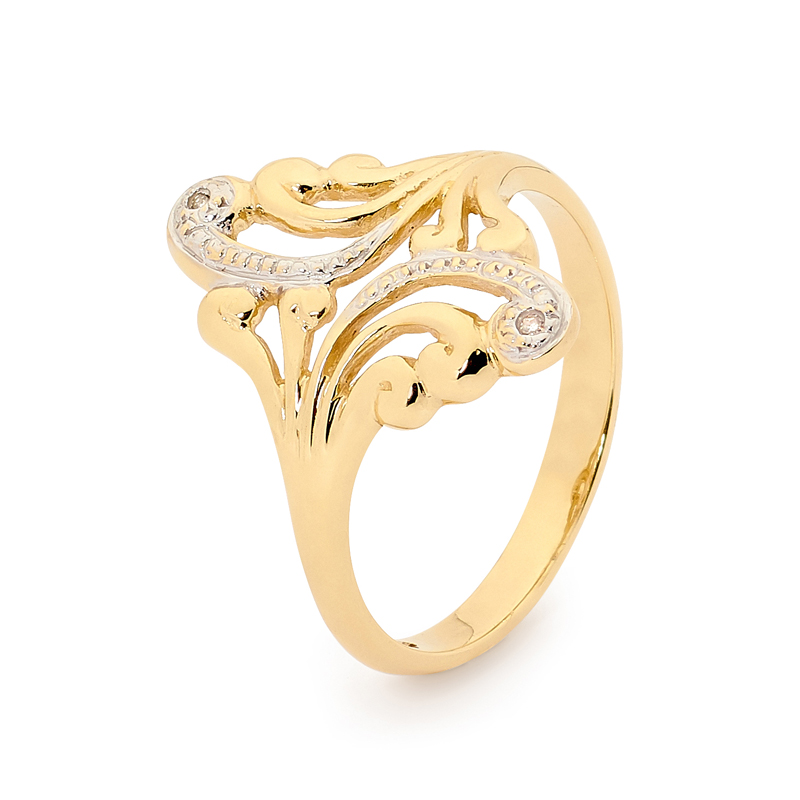Colliding wave Gold and Diamond Ring