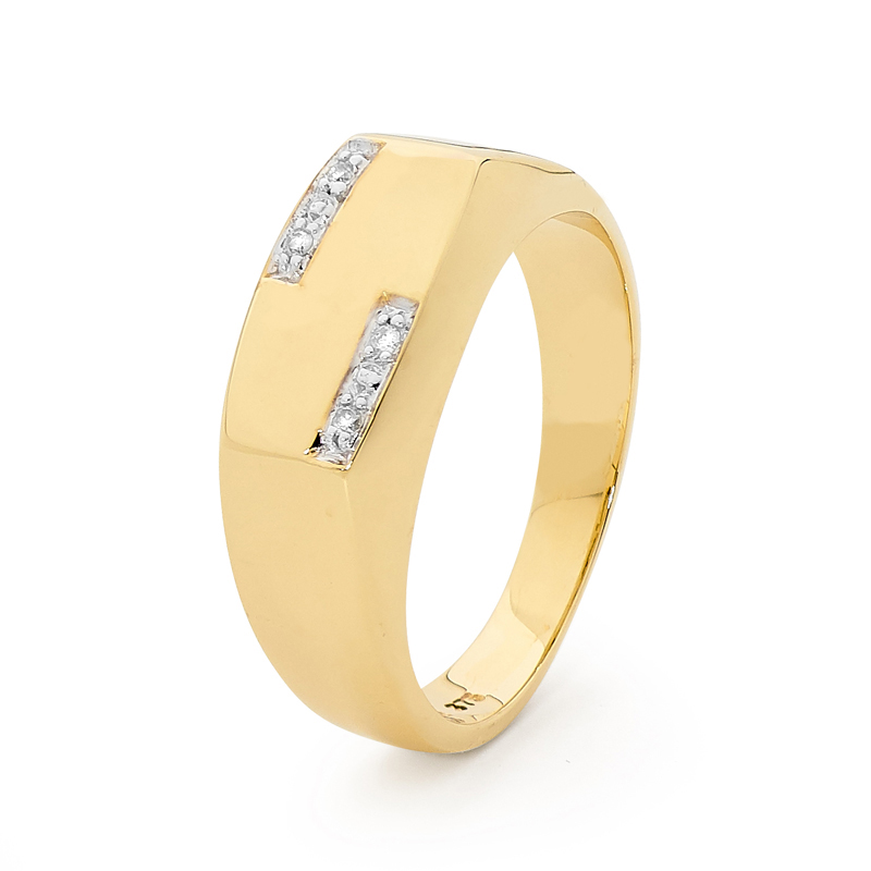 Modern Gold Mens Ring with Diamond