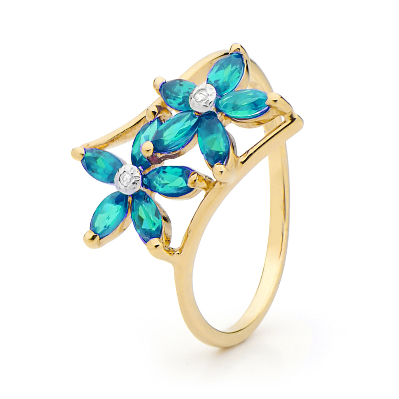 Blue Topaz and Diamond Flower Ring