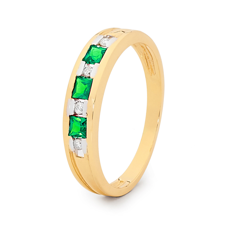 9 carat Created Emerald and Diamond Anniversary ring