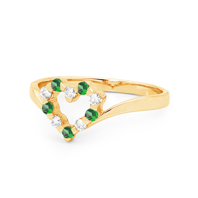 Created Emerald and Diamond Love Ring