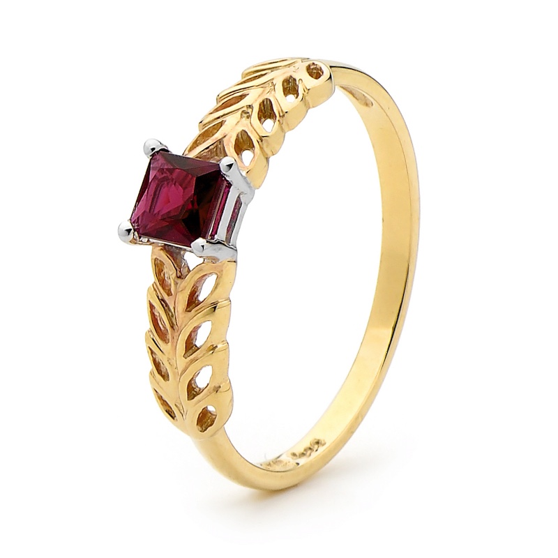 Created Ruby Ring with Wheat Grain Pattern