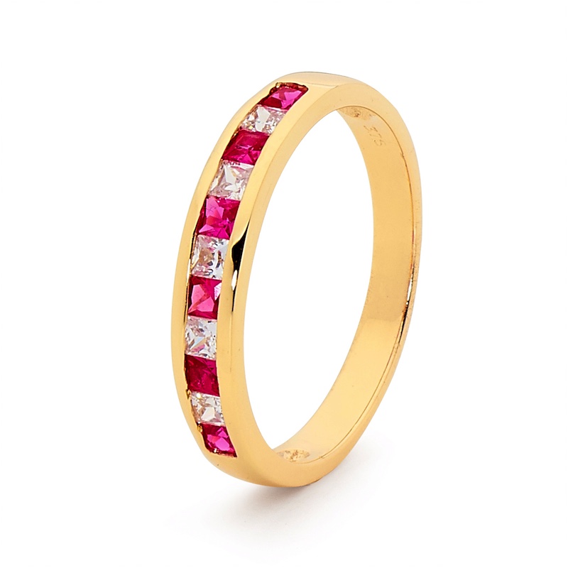 CZ Eternity Ring with  Created Ruby