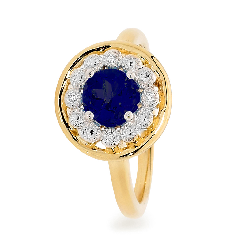 Sapphire and Diamond Halo Ring