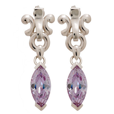Decorative Silver Earrings with Lavender Zirconia