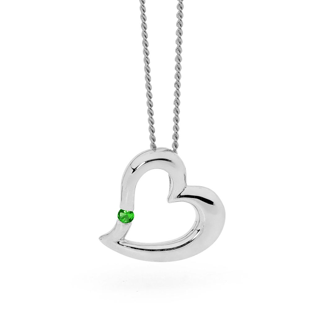 Silver Love Heart with Created Emerald