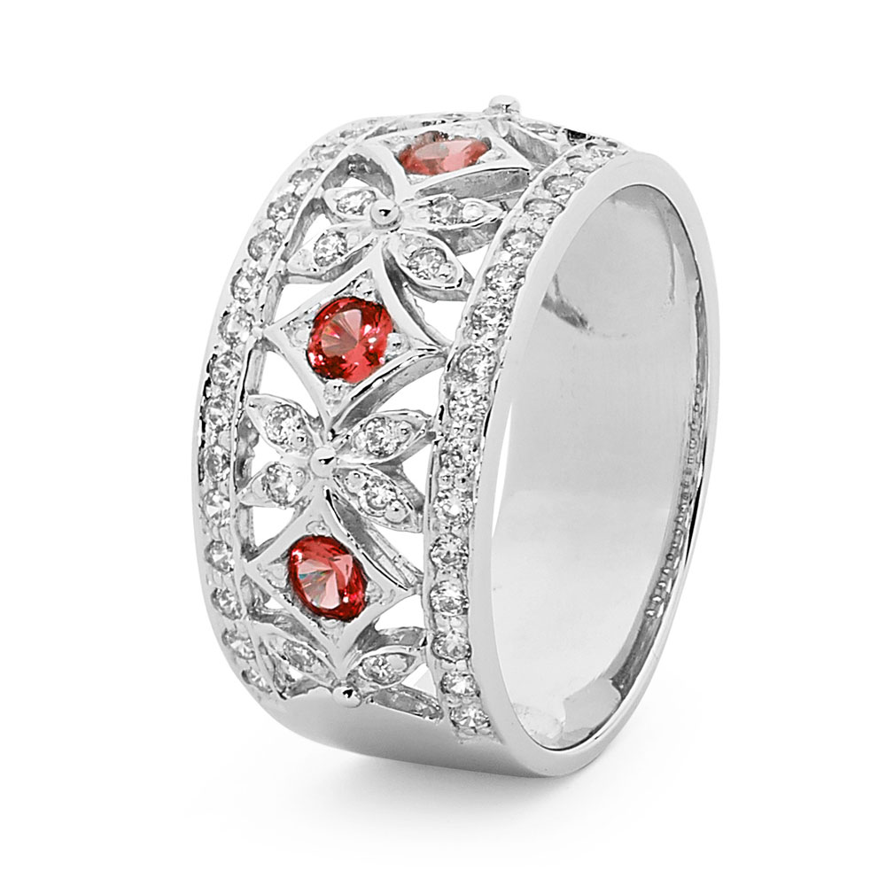 Created Ruby and CZ Silver Dress Ring