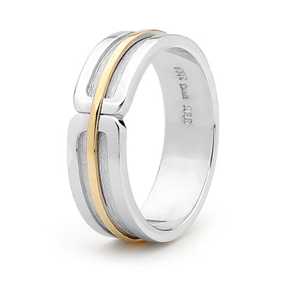 Sterling Silver and 9 Carat Gold Men's Ring - Size V