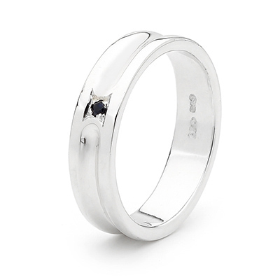 J09 - Sterling Silver Gent's Ring with Sapphire - Size U