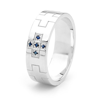 Sterling Silver Men's Dress Ring - Sapphire - Size V