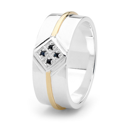 Combination Silver Gold Men's Ring - Sapphire - Size W