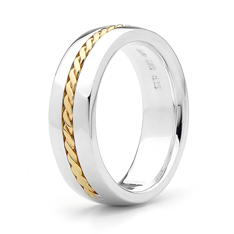 Silver Gent's Ring with 9 Carat Gold Braid - Size W