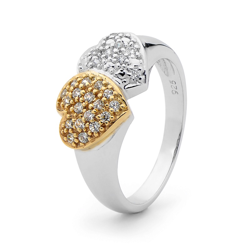 Two Tone Hearts Ring - Silver &amp; Gold