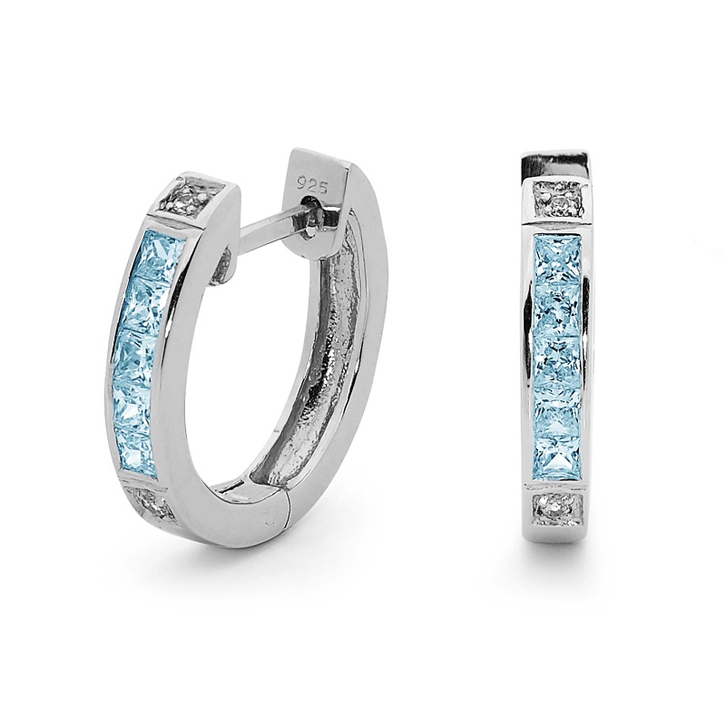 Sterling Silver Huggie Earrings - Blue Topaz