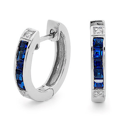 Silver Huggies with CZ and Sapphire