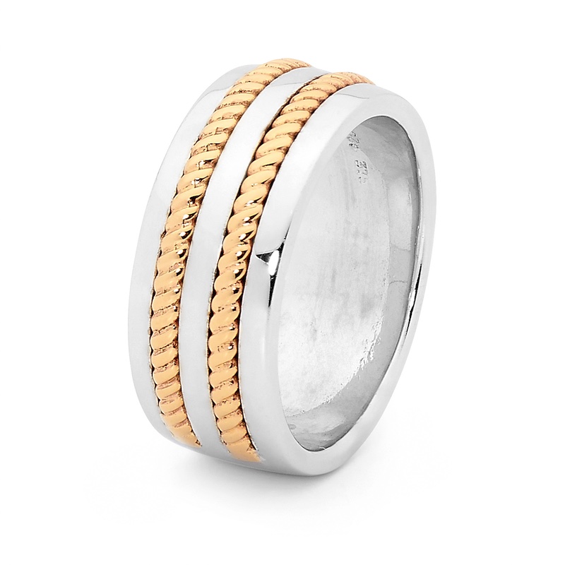 Mens Dress Ring with Gold Braid Inlay