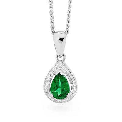 Silver Pendant with Created Emerald