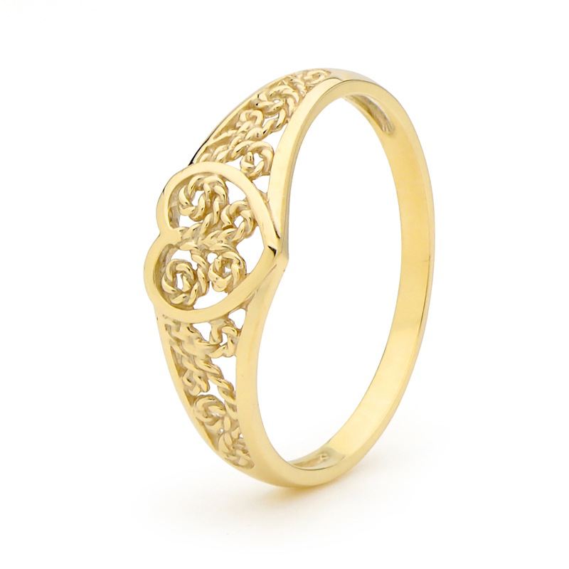 Gold Filigree Ring with Heart