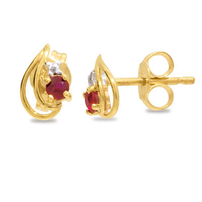 9 ct. gold Created Ruby leaf earrings