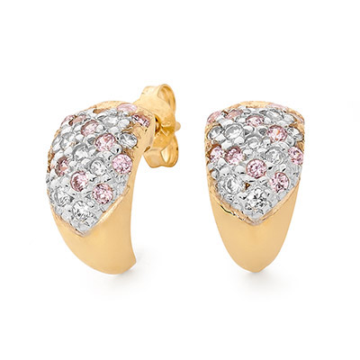 Pink and White Zirconia Stud Earrings