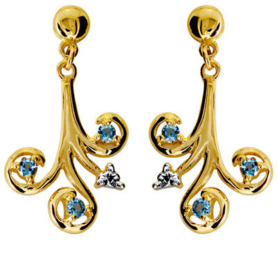 Blue Topaz Drop and Diamond Earrings