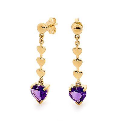 Amethyst Heart Drop Earrings