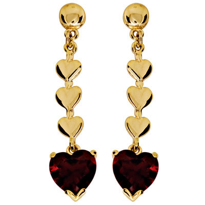 Heart Garnets in Gold Drop Earring