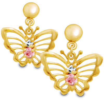 Gold Gem Set Butterfly Earrings