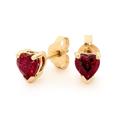Romantic Ruby Heart Stud Earrings