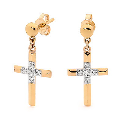 Diamond Set Cross Earrings