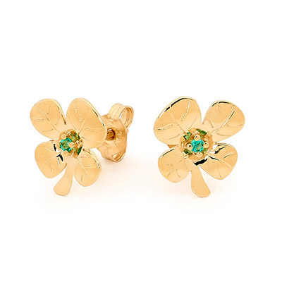 Emerald Clover Stud Earrings