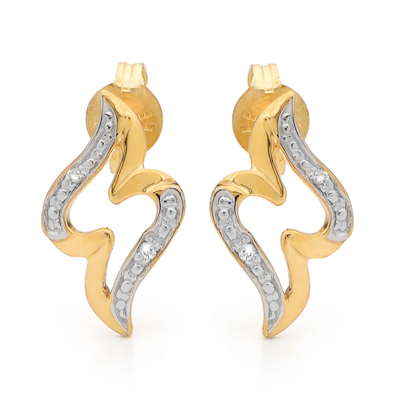 Double Wave Ear Studs in Gold with Diamonds