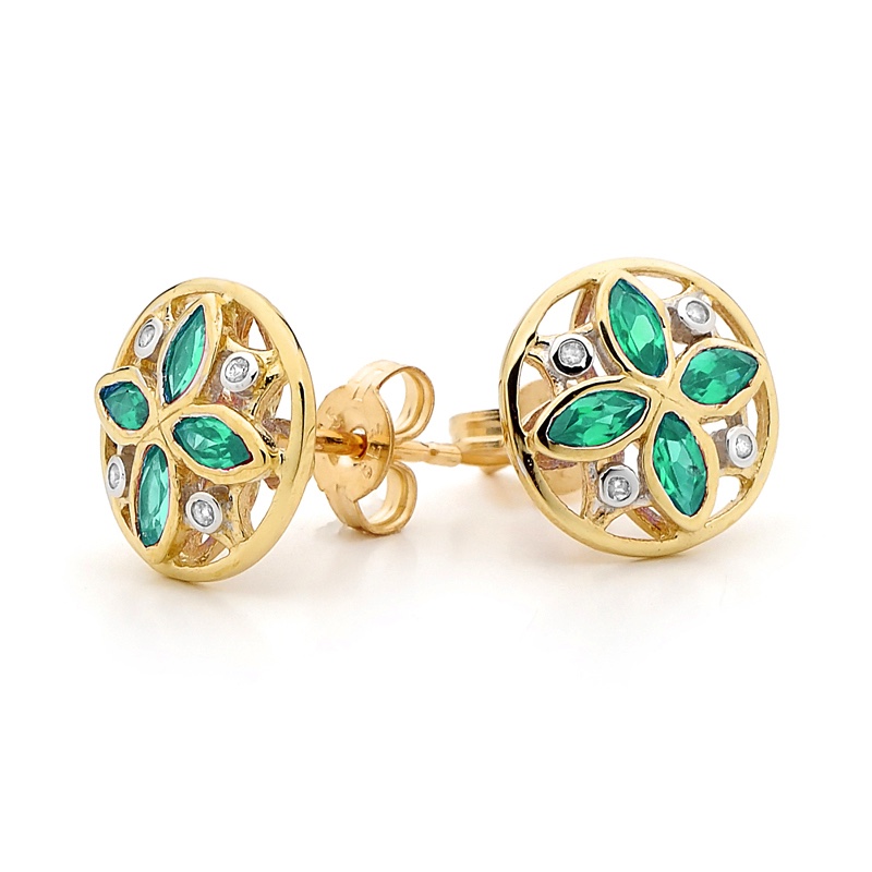 Emerald Petal and Diamond Earrings