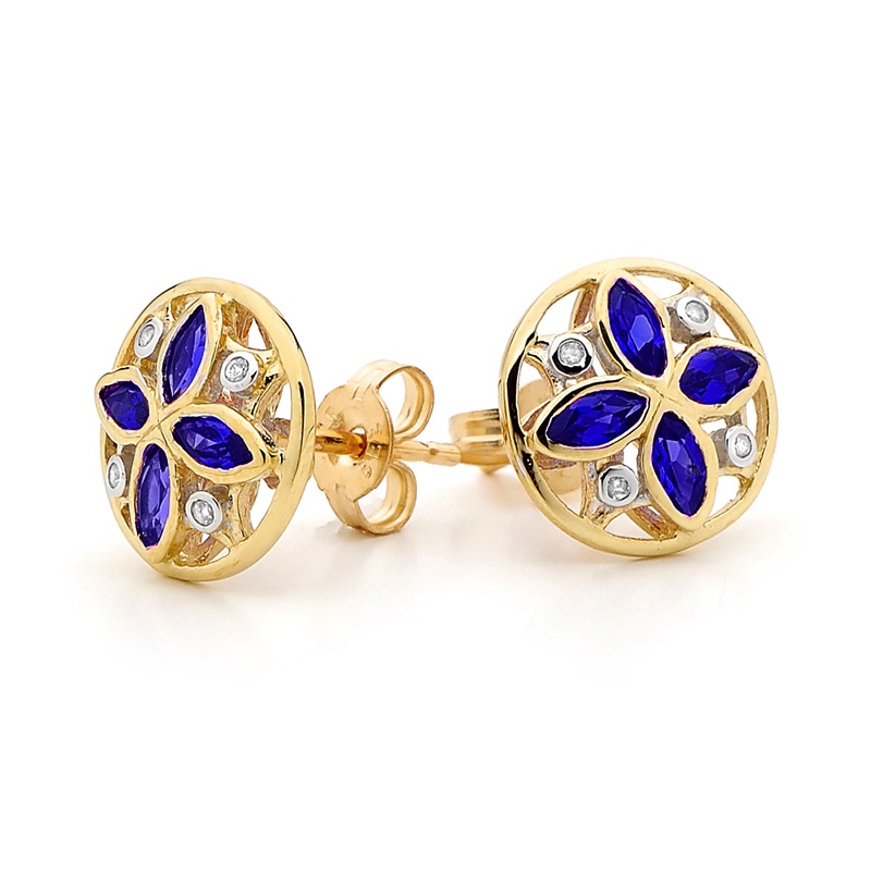 Sapphire petal and Diamond Earrings
