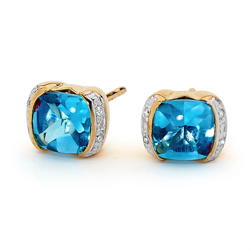 Blue Topaz and Diamond Ear Studs