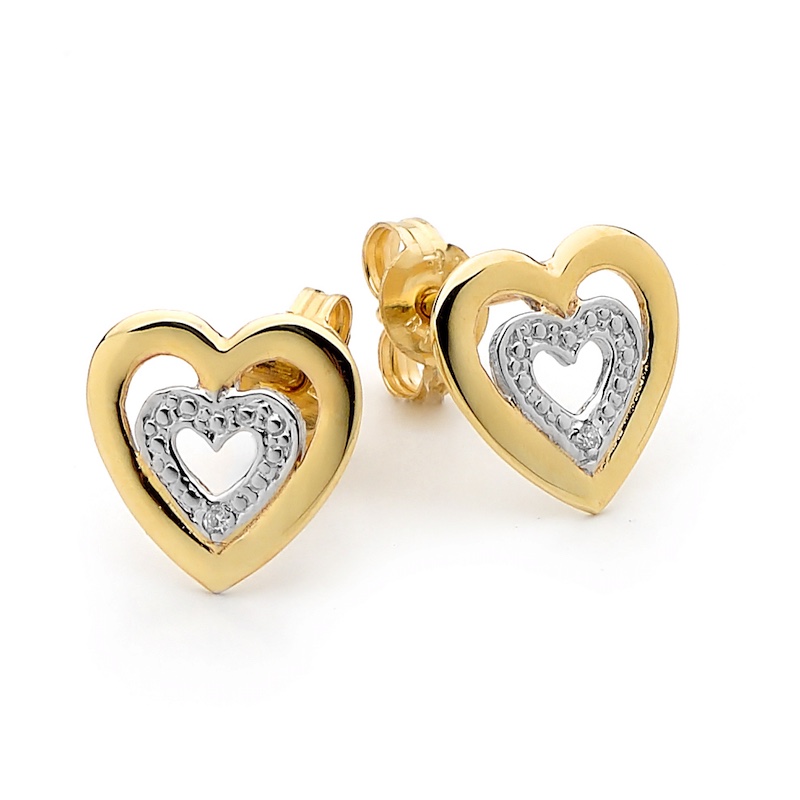 Diamond Set Heart Earrings