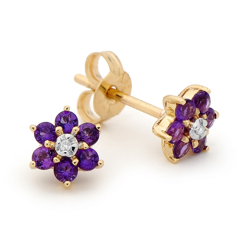 Amethyst Flower Earrings - Gold