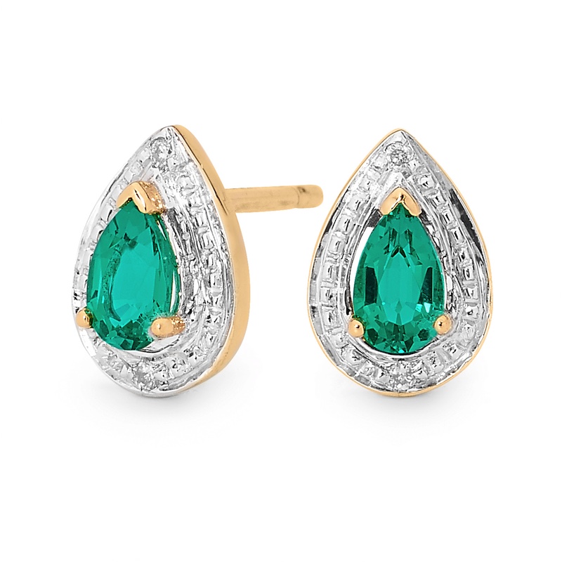 Teardrop Emerald and Diamond Earrings