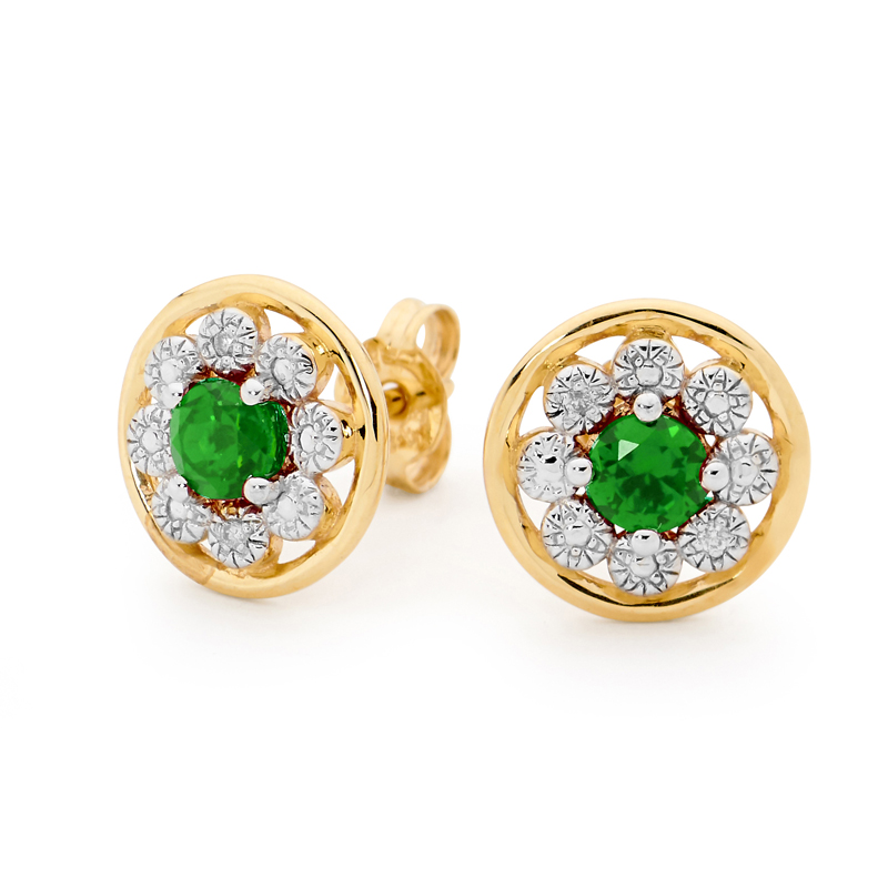 Emerald Earrings with Diamond Halo