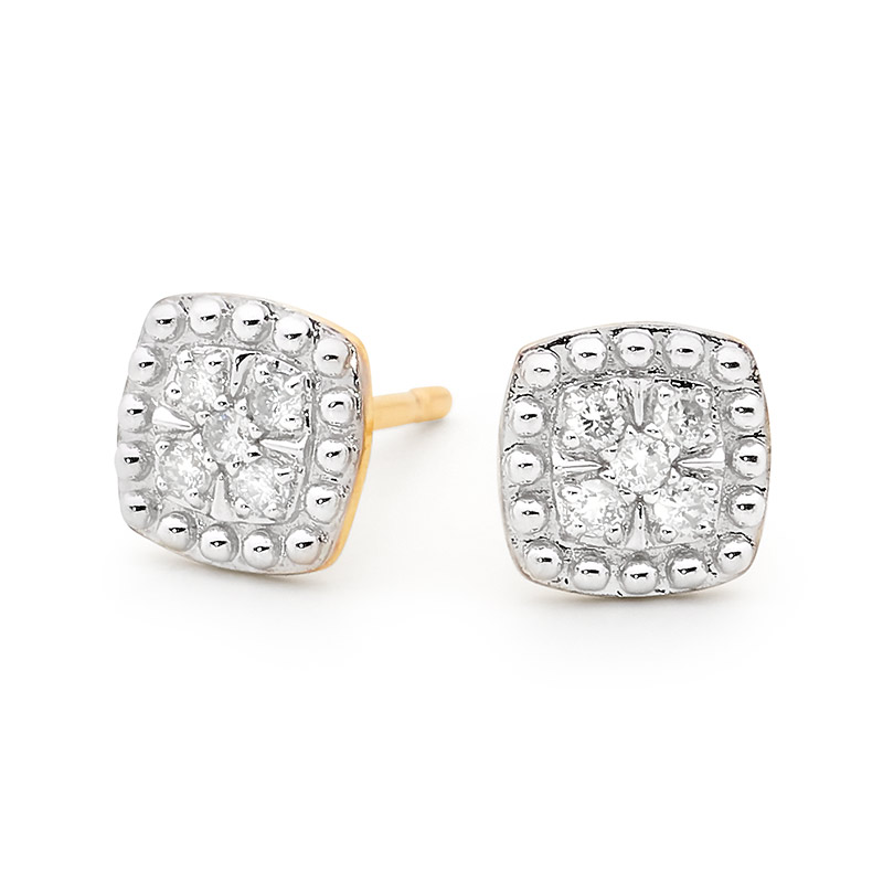 Cushion Shape Diamond Ear Studs