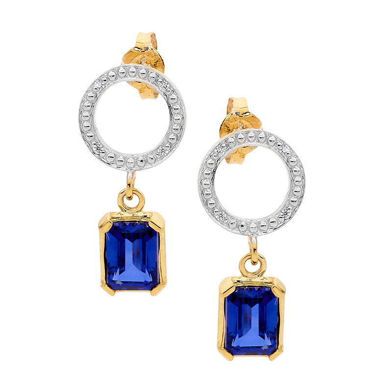 Octagonal Sapphire and Diamond Earrings