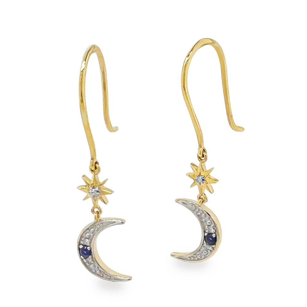 Moon & Star Earrings with Sapphire
