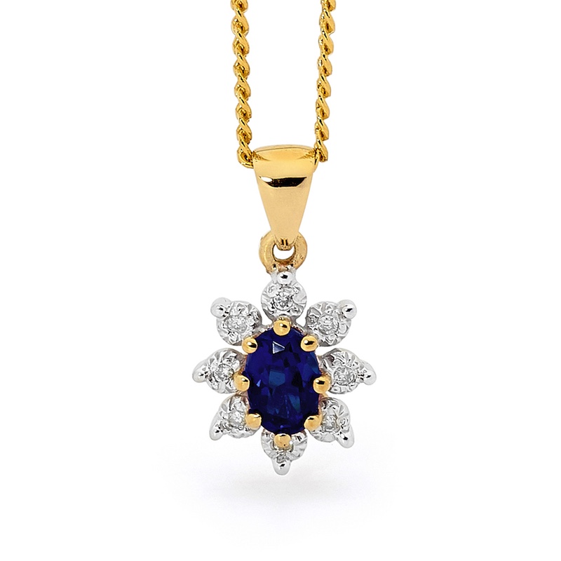 Sapphire and Diamond Cluster Pendant "Classic"