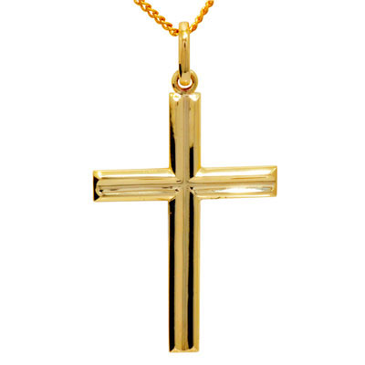 Gold cross pendant with engraved back