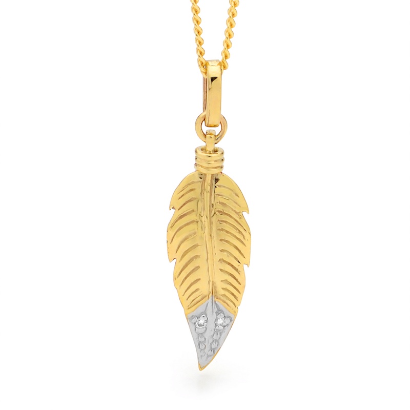 Gold Feather Pendant with Diamond