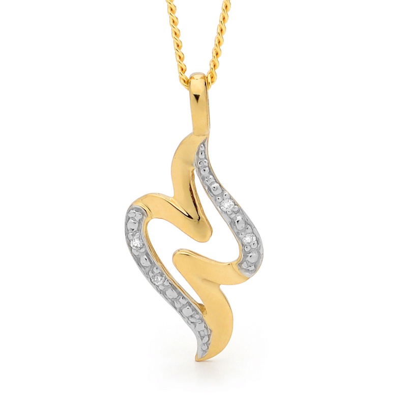 Double Wave Pendant in Gold with Diamond