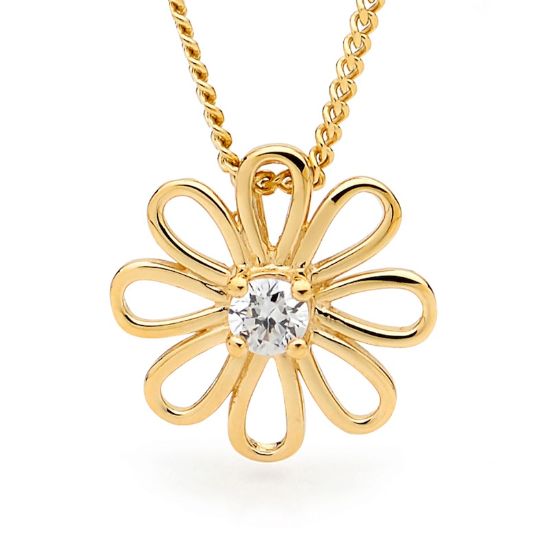 Gold Flower pendant with Zirconia