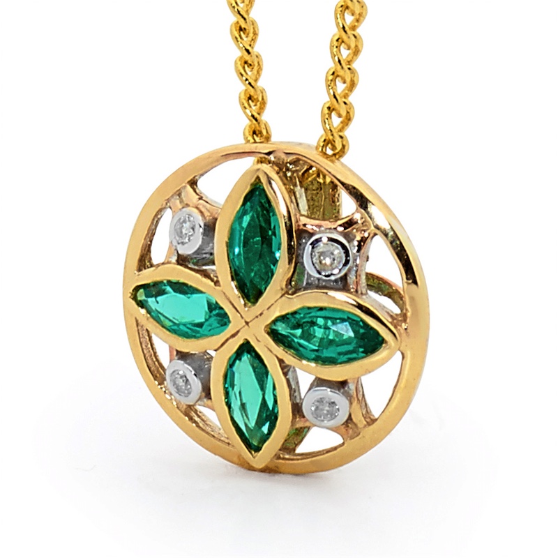 Emerald and Diamond Flower Pendant