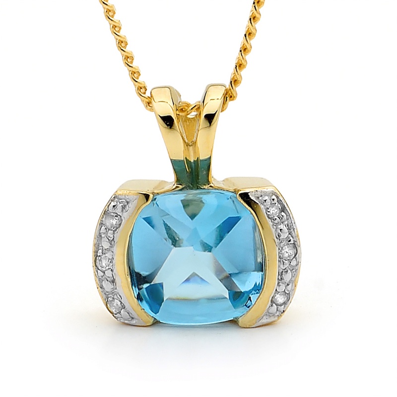 Blue Topaz and Diamond Pendant